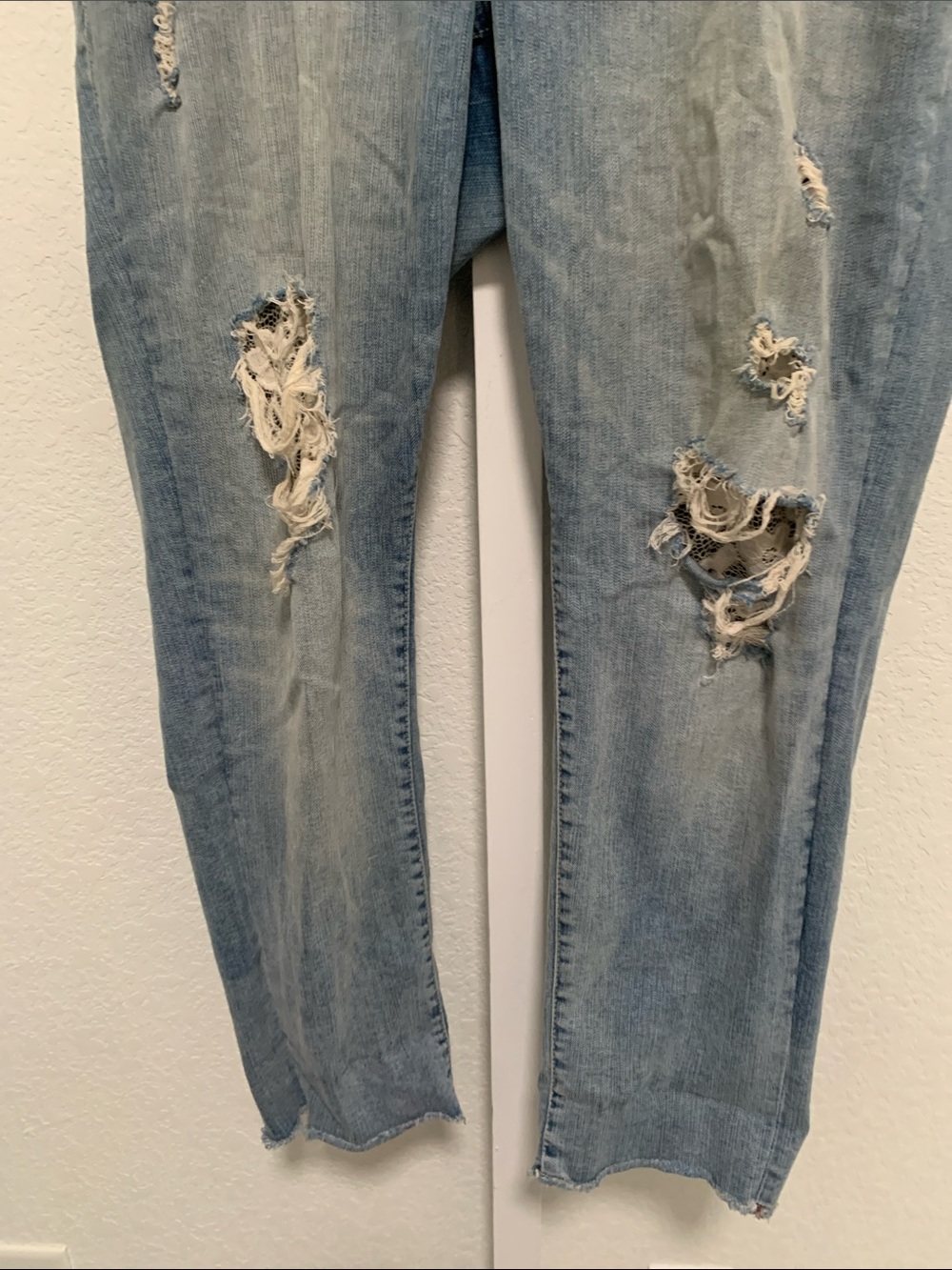 torrid Light Wash Blue Distressed Lace Panels Boyfriend Jeans - Picture 4 of 11